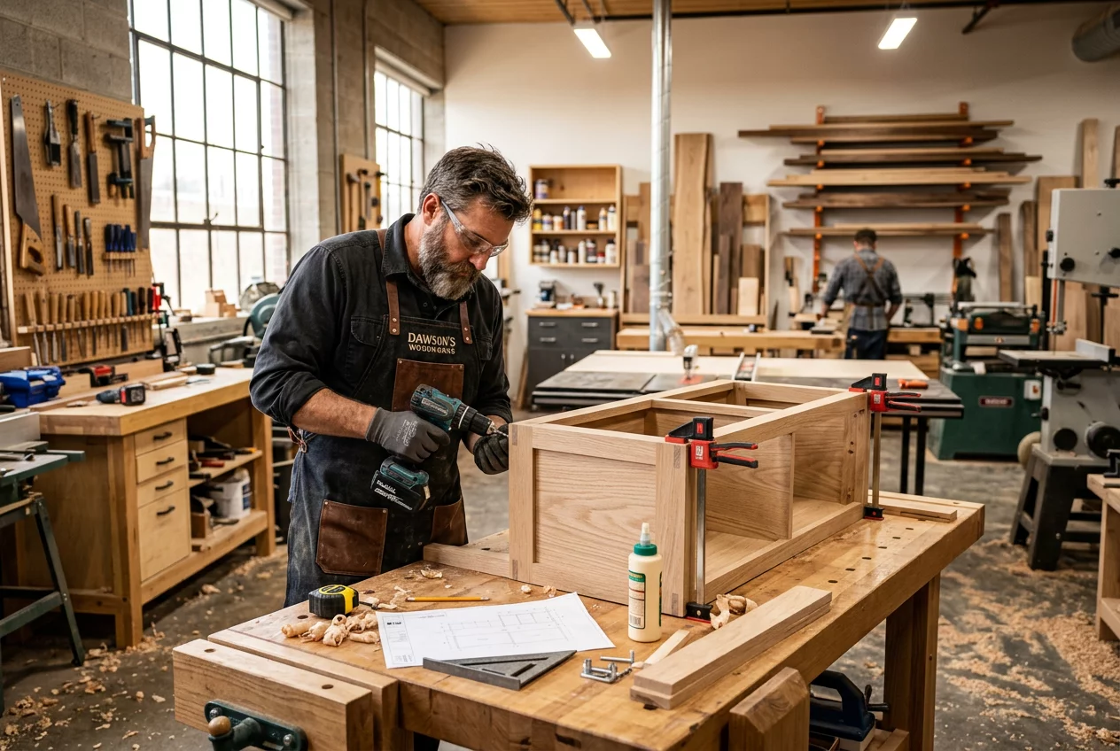 Craftsman assembling furniture